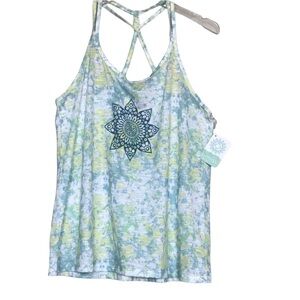 Brisas size L  athletic top in yellows & blues 100% polyester lightweight